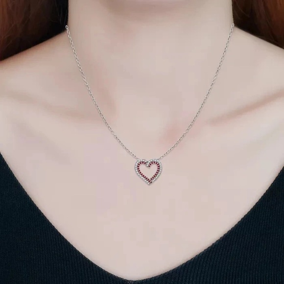 Giani Bernini Ruby Red and Silver Heart Valentine’s Necklace - Picture 4 of 4
